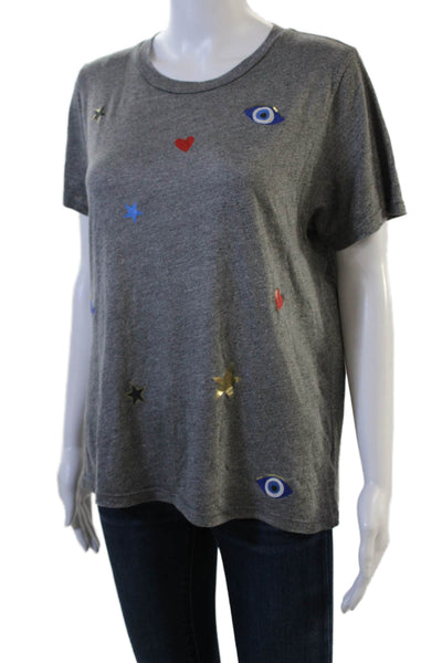 Lauren Moshi Womens Gray Graphic Jersey Crew Neck T Shirt Short Sleeve Size S