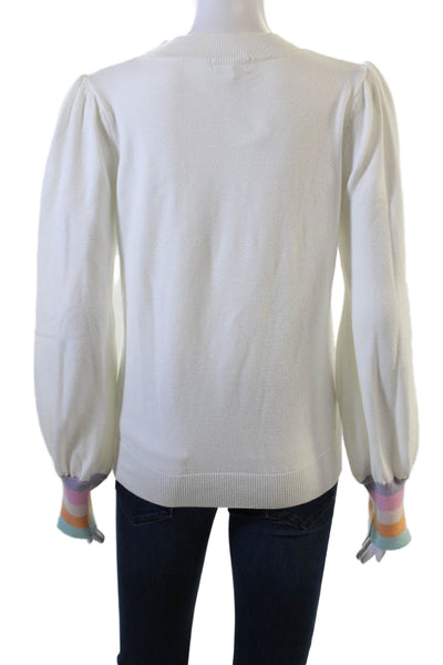Fate. Womens Pullover Sweater White Crew Neck Long Sleeve Size L