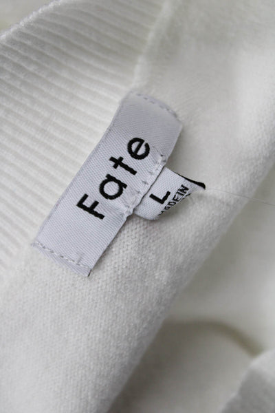 Fate. Womens Pullover Sweater White Crew Neck Long Sleeve Size L