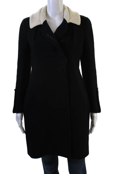 Carven Womens Overcoat Black Wool Cashmere Collared Button Size S
