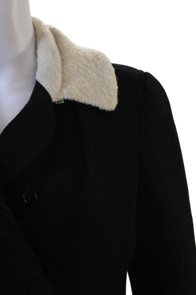 Carven Womens Overcoat Black Wool Cashmere Collared Button Size S