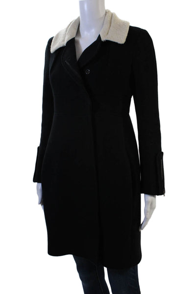 Carven Womens Overcoat Black Wool Cashmere Collared Button Size S