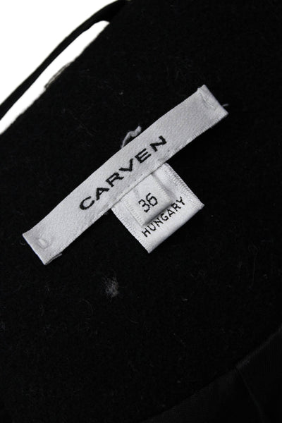 Carven Womens Overcoat Black Wool Cashmere Collared Button Size S