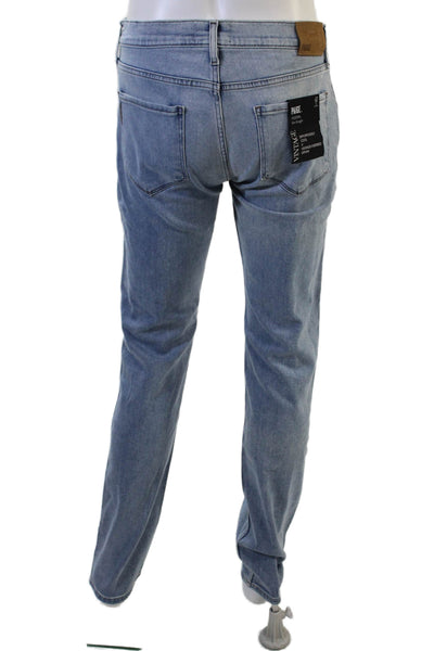 Paige Mens Straight Jeans Light Blue Button Fly Mid Rise Size 30
