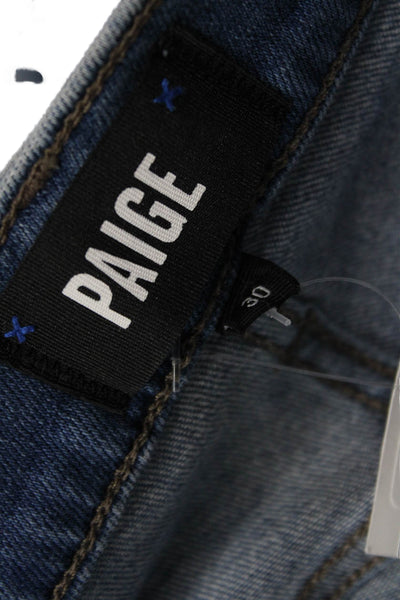 Paige Mens Straight Jeans Light Blue Button Fly Mid Rise Size 30