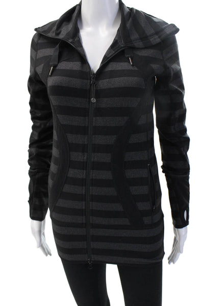 Lululemon Womens Full-zip Hoodie Black Striped High Neck Drawstring Size S