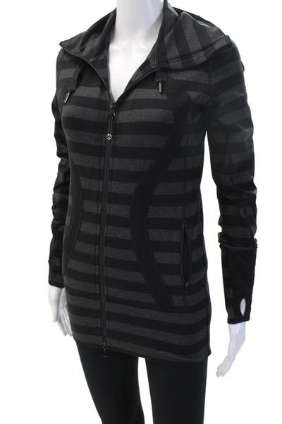 Lululemon Womens Full-zip Hoodie Black Striped High Neck Drawstring Size S