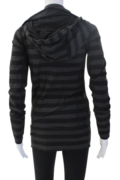 Lululemon Womens Full-zip Hoodie Black Striped High Neck Drawstring Size S