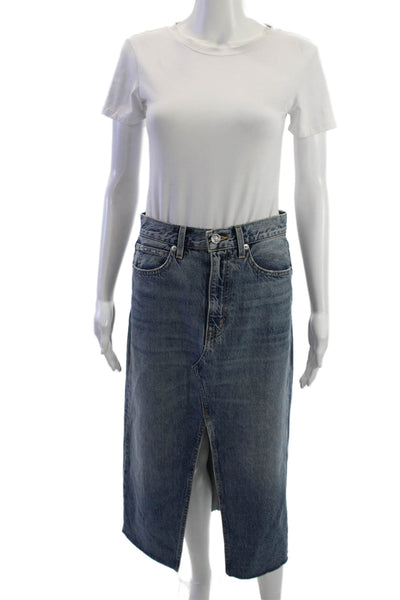 Slvrlake Womens Straight Pencil Long Cotton Solid Skirt Blue Size 24