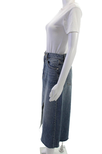 Slvrlake Womens Straight Pencil Long Cotton Solid Skirt Blue Size 24