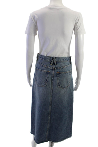 Slvrlake Womens Straight Pencil Long Cotton Solid Skirt Blue Size 24