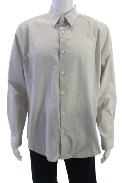 Theory Mens Point Collar Geometric Gray Cotton Dress Shirt Long Sleeve Size XL