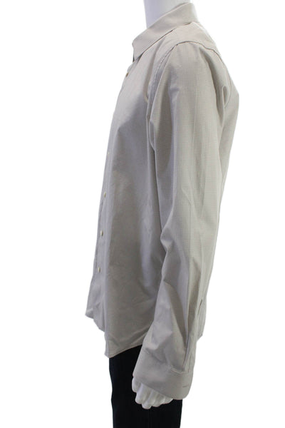 Theory Mens Point Collar Geometric Gray Cotton Dress Shirt Long Sleeve Size XL