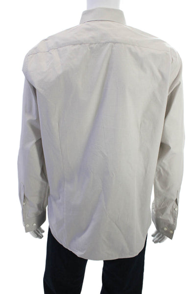 Theory Mens Point Collar Geometric Gray Cotton Dress Shirt Long Sleeve Size XL