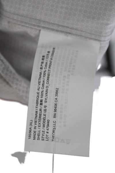 Theory Mens Point Collar Geometric Gray Cotton Dress Shirt Long Sleeve Size XL
