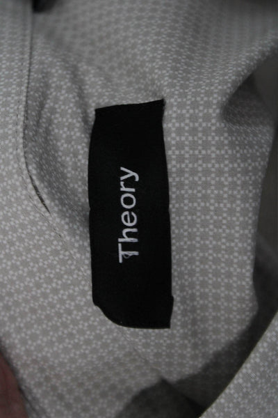 Theory Mens Point Collar Geometric Gray Cotton Dress Shirt Long Sleeve Size XL