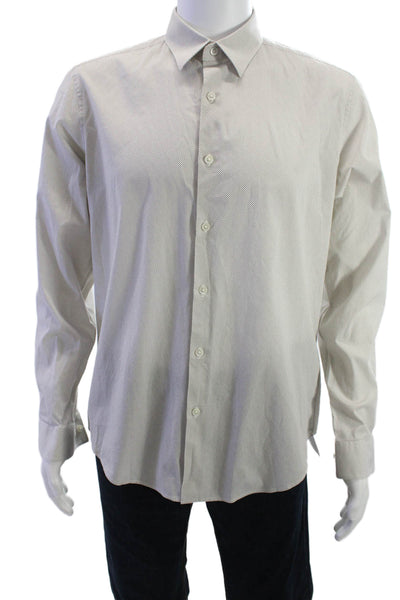 Theory Mens Point Collar Long Sleeve Polka Dot Button-Up White Size L