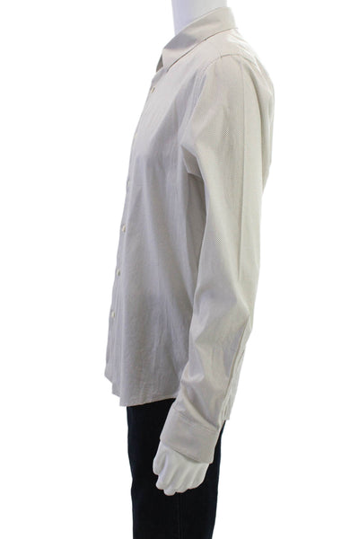 Theory Mens Point Collar Long Sleeve Polka Dot Button-Up White Size L