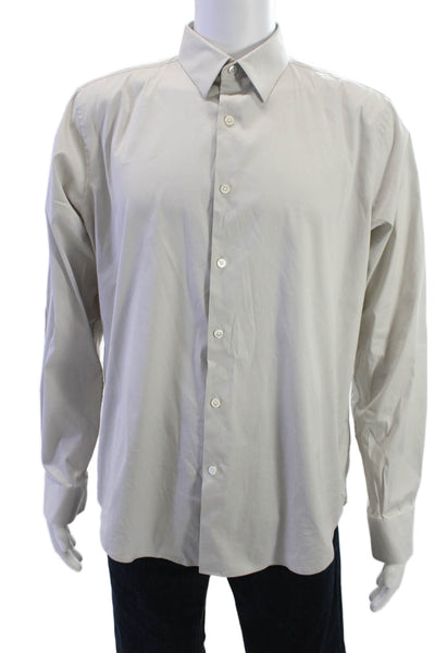 Theory Mens Point Collar Dress Shirt Gray Long Sleeve Cotton Blend Size XL