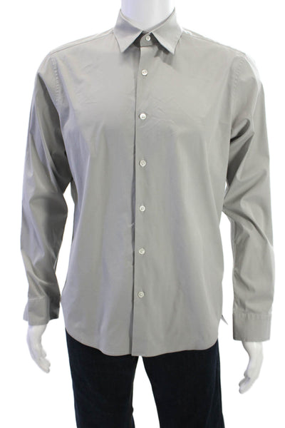 Theory Mens Point Collar Button-Up Gray Dress Shirt Size L