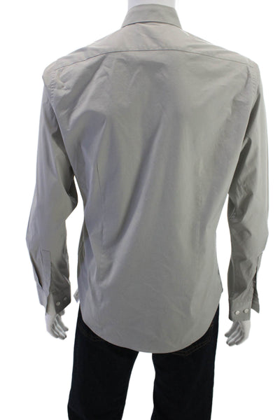 Theory Mens Point Collar Button-Up Gray Dress Shirt Size L
