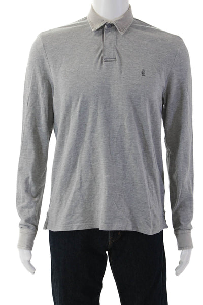John Varvatos Star USA Mens Long Sleeves Polo Shirt Grey Cotton Size Large