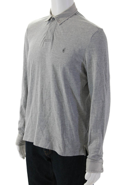 John Varvatos Star USA Mens Long Sleeves Polo Shirt Grey Cotton Size Large