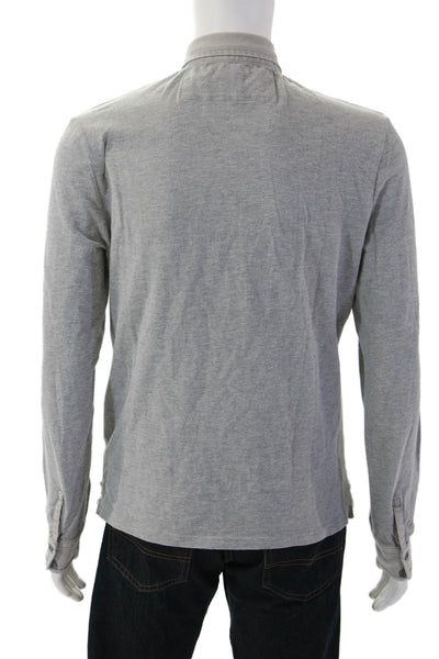 John Varvatos Star USA Mens Long Sleeves Polo Shirt Grey Cotton Size Large