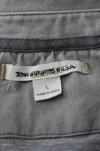 John Varvatos Star USA Mens Long Sleeves Polo Shirt Grey Cotton Size Large
