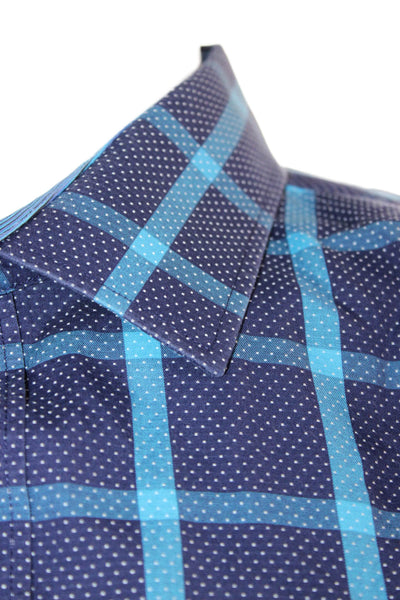 Bugatchi Mens Dark Blue Check Cotton Spread Button-Up Shirt Size XL