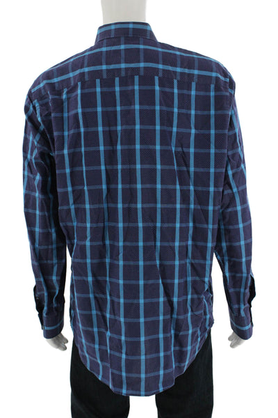 Bugatchi Mens Dark Blue Check Cotton Spread Button-Up Shirt Size XL