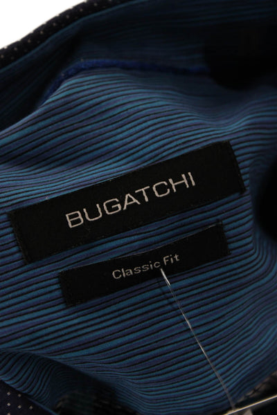 Bugatchi Mens Dark Blue Check Cotton Spread Button-Up Shirt Size XL