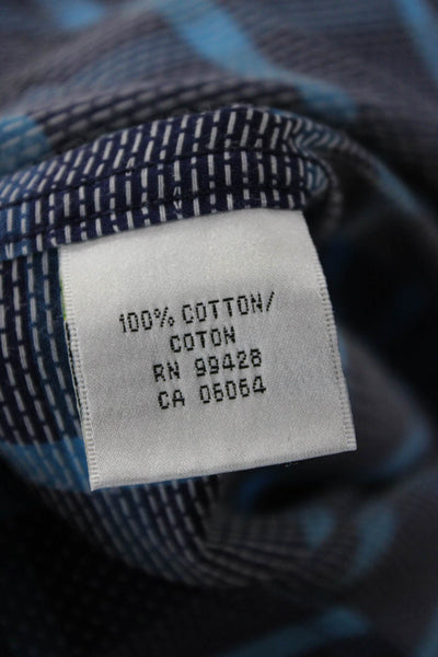 Bugatchi Mens Dark Blue Check Cotton Spread Button-Up Shirt Size XL