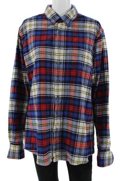 Proper Cloth Mens Button-Down Blue Plaid Cotton Collared Long Sleeve 90s Size M