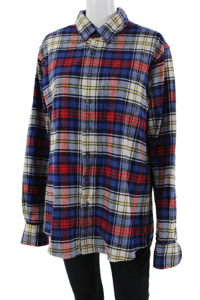 Proper Cloth Mens Button-Down Blue Plaid Cotton Collared Long Sleeve 90s Size M