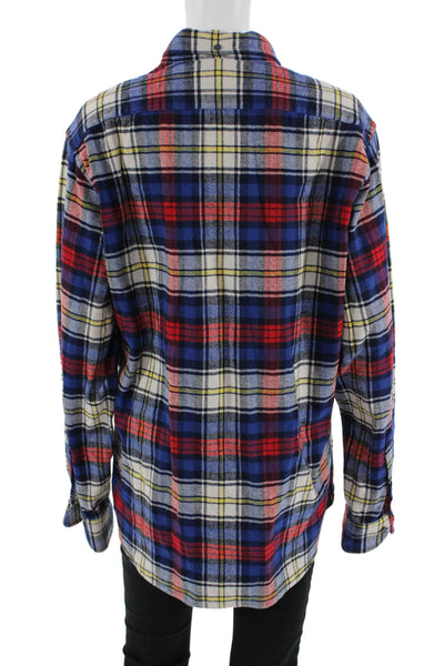 Proper Cloth Mens Button-Down Blue Plaid Cotton Collared Long Sleeve 90s Size M