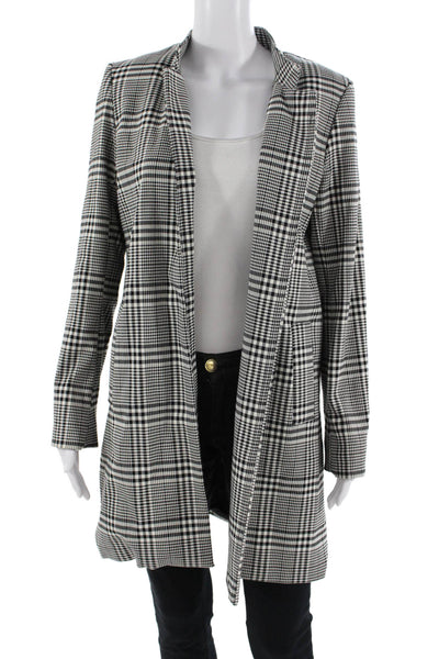 Carolina Belle Women Overcoat Blazer Black Plaid Collared Long Sleeve Size M