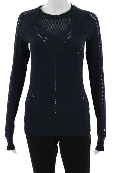 Athleta Women Dark Blue Crewneck Long Sleeve Top Nylon Spandex Size S