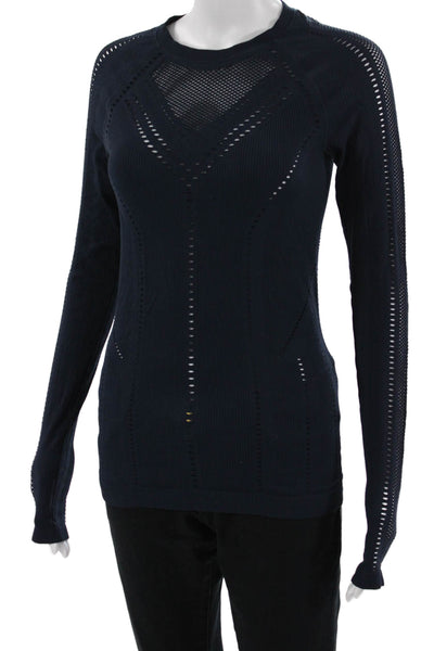 Athleta Women Dark Blue Crewneck Long Sleeve Top Nylon Spandex Size S