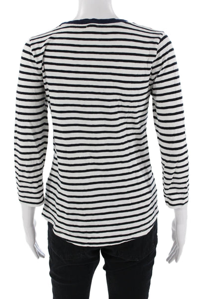 J Crew Womens Black Striped Ringer T-Shirt 3/4 Sleeve Crew Neck Cotton Size S