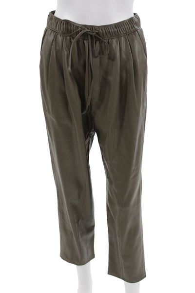 Zara Women Cropped Jogger Pants Brown Drawstring Army Size XS