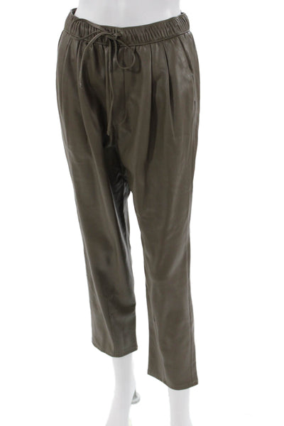 Zara Women Cropped Jogger Pants Brown Drawstring Army Size XS