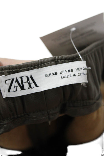 Zara Women Cropped Jogger Pants Brown Drawstring Army Size XS