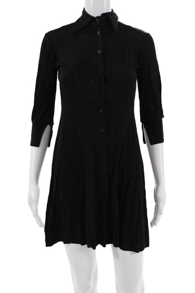 Pinko Women Shirt Dress Black Collared Button 3/4 Sleeve Classic Size S