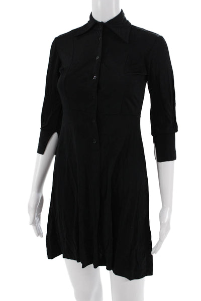 Pinko Women Shirt Dress Black Collared Button 3/4 Sleeve Classic Size S