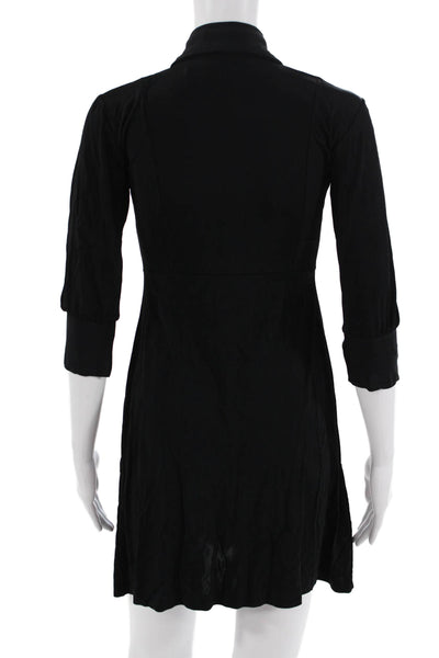 Pinko Women Shirt Dress Black Collared Button 3/4 Sleeve Classic Size S