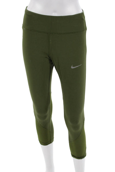 Nike Womens Cropped Capri Leggings Army Green Zip Size M