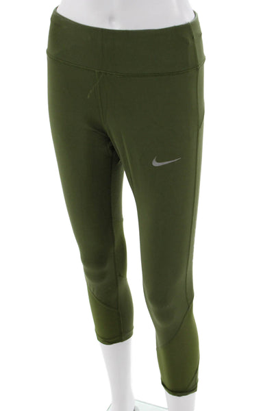 Nike Womens Cropped Capri Leggings Army Green Zip Size M