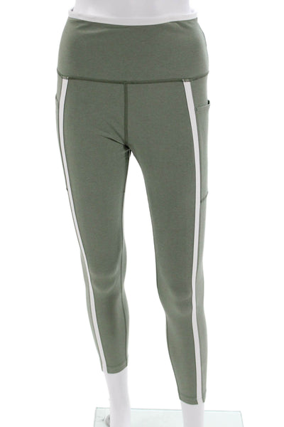 Beyond Yoga Womens Ankle Leggings Green Striped Army Size L