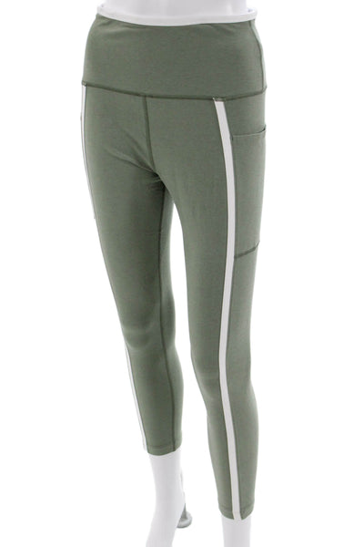 Beyond Yoga Womens Ankle Leggings Green Striped Army Size L
